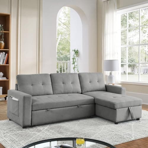 L-Shaped Convertible Sleeper Sofa Couch with Storage for Small Space Apartment