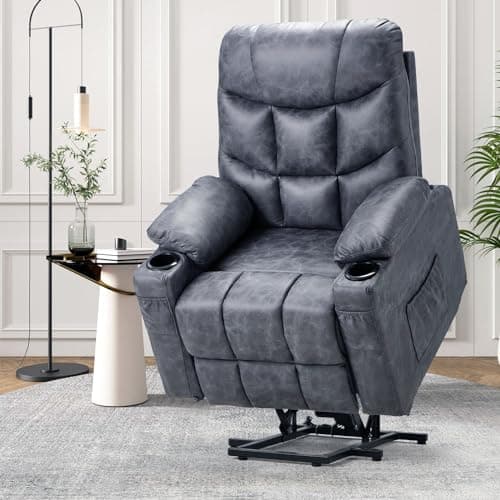 Power Lift Recliner with Massage for Elderly, Blue Grey
