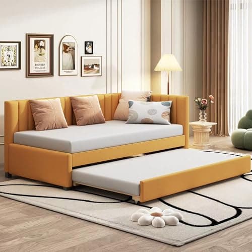 Velvet Daybed with Storage Drawers and Striped Headboard Design