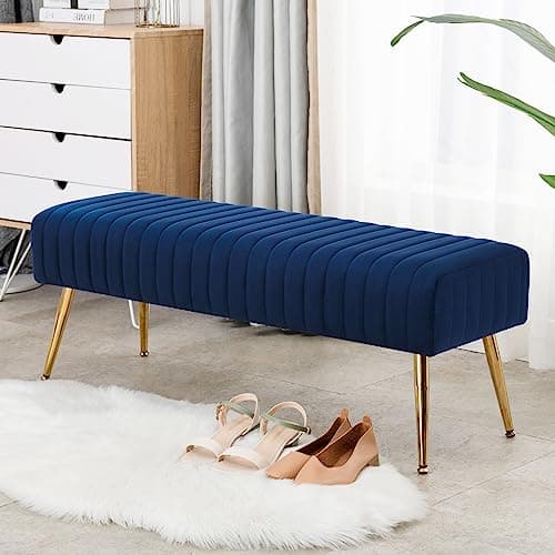 44 inch black bedroom ottoman bench with gold legs