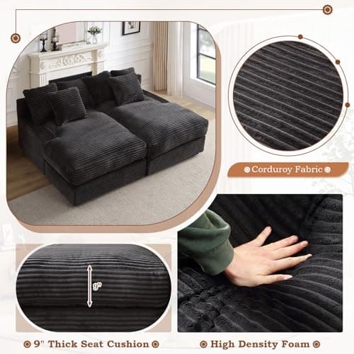 Oversized Corduroy Chaise Lounge Chair Indoor for Living Room, Bedroom, Office