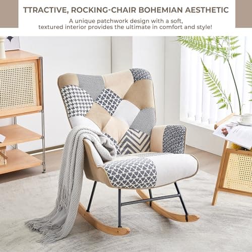 Patchwork Rocking Chair for Bedroom, Living Room, and Nursery