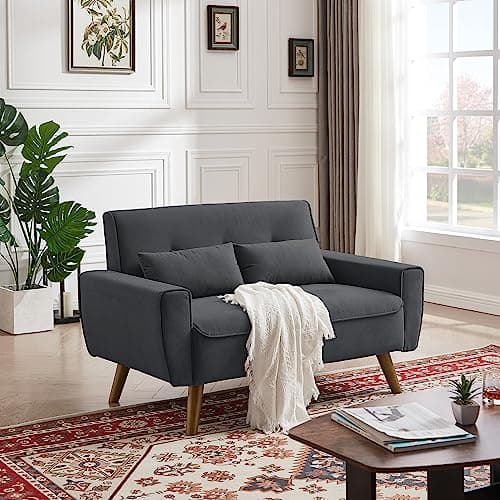 Mid Century Green 2 Seater Loveseat with Wooden Legs