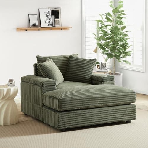 Oversized Chaise Lounge Chair with Ottoman, Corduroy Upholstered Sofa for Living Room, Bedroom, Office