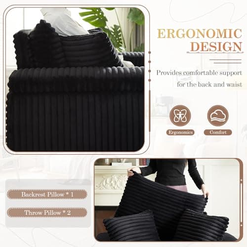 Modern Oversized Chaise Lounge Chair with Ottoman, Corduroy Upholstered, Black (1 Seater)