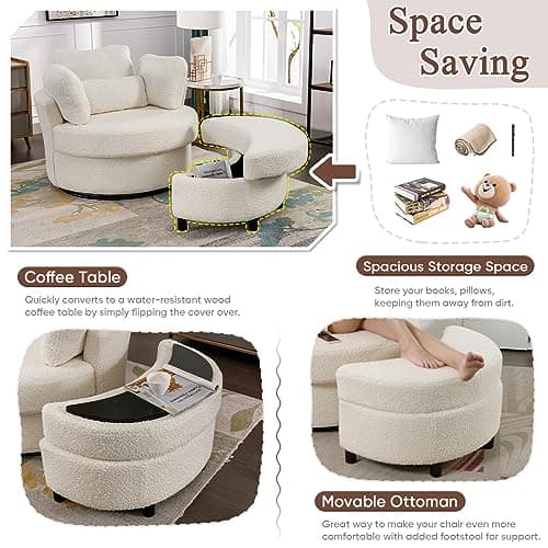 Oversized Swivel Chair with Ottoman for Nursery, Living Room, Bedroom, Office