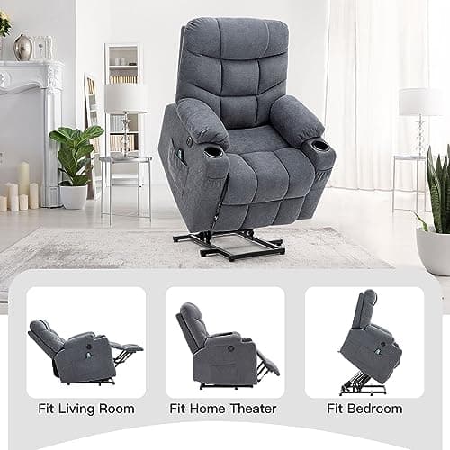 Power Lift Recliner with Massage for Elderly, Blue Grey