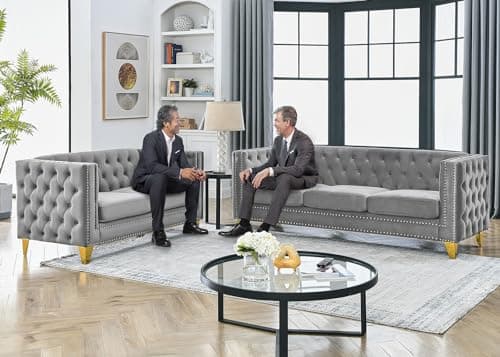 Oversized Velvet Chesterfield Sofa Set, Modern Couch Chair with Button Nailhead