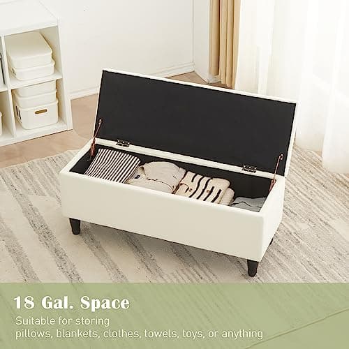 Off White Bedroom Bench with 2 Ottoman Footrests and Storage