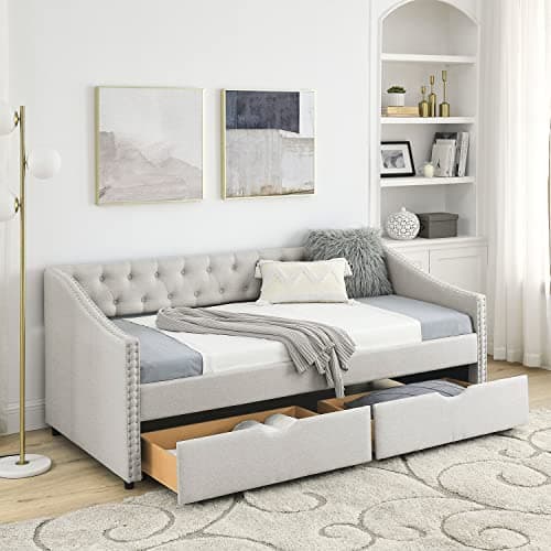 Modern Fabric Twin Upholstered Daybed with Drawers