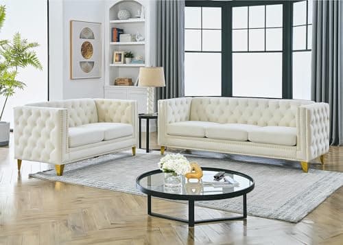 Oversized Velvet Chesterfield Sofa Set, Modern Couch Chair with Button Nailhead