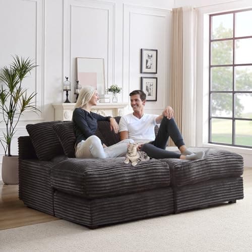 Oversized Corduroy Chaise Lounge Chair Indoor for Living Room, Bedroom, Office