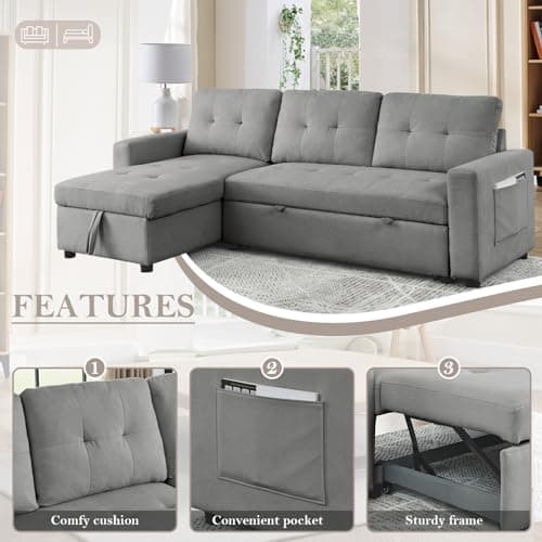 L-Shaped Convertible Sleeper Sofa Couch with Storage for Small Space Apartment