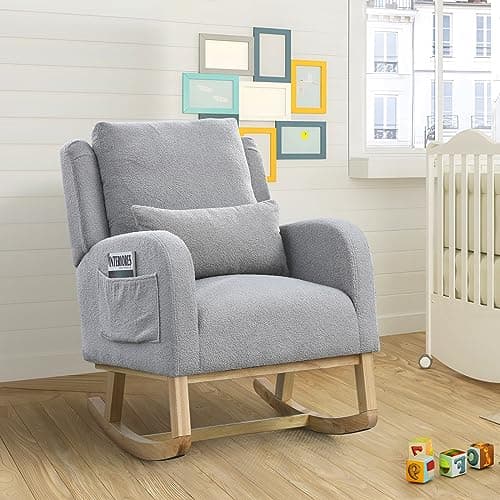 Comfortable Teddy Upholstered Rocking Chair for Nursery