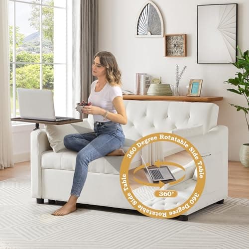 Convertible Sleeper Sofa Couch with Pull Out Bed & Table