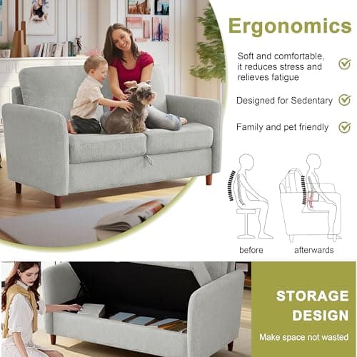 Light Gray 56.5" 2-Seater Loveseat with Storage