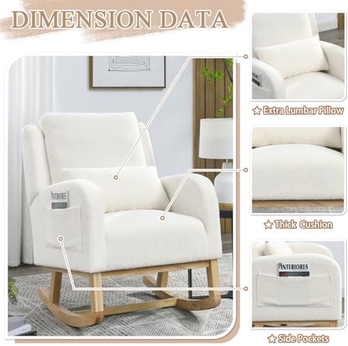 Comfortable Teddy Upholstered Rocking Chair for Nursery