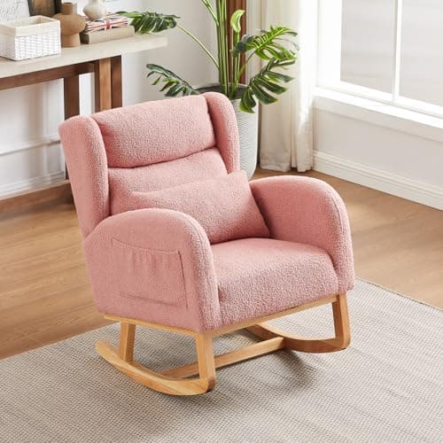 Upholstered Boucle Glider Rocking Chair for Nursery and Baby Room