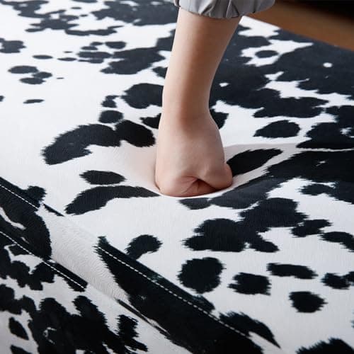 Modern Upholstered Storage Bench, Velvet Fabric 47 Long Entryway Bench with Storage and Seating, Cow Pattern
