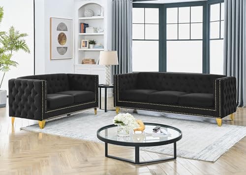 Oversized Velvet Chesterfield Sofa Set, Modern Couch Chair with Button Nailhead