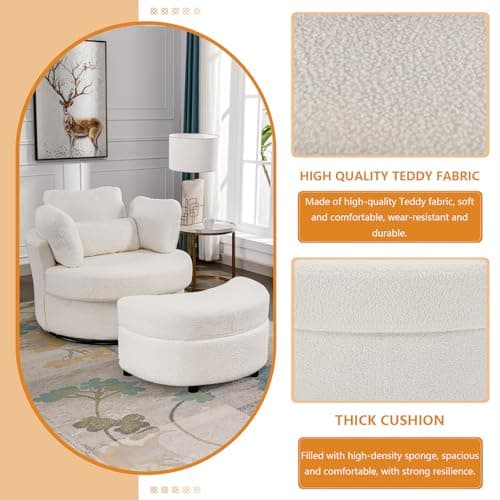 Oversized Swivel Chair with Storage Ottoman for Nursery, Living Room, Bedroom