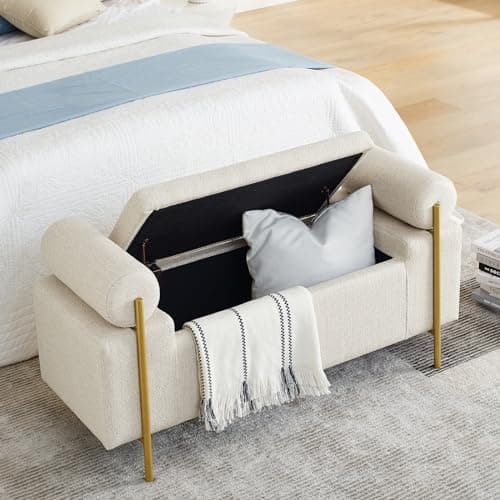 Storage Ottoman Bench with Gold Legs