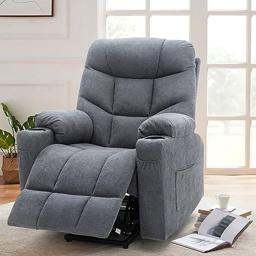 Power Lift Recliner with Massage for Elderly, Blue Grey
