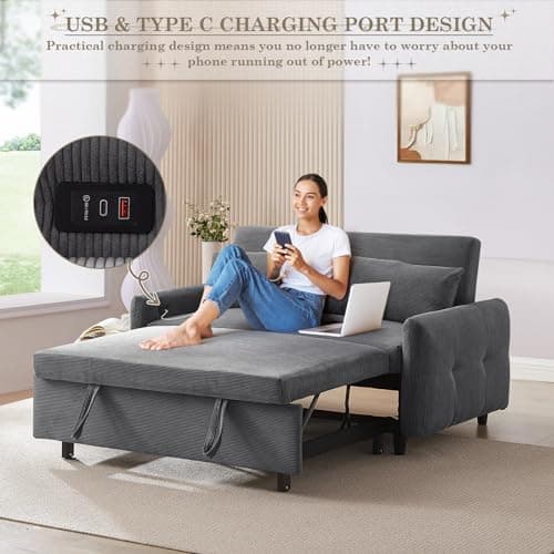 JEEOHEY 3 in 1 Convertible Sleeper Sofa Bed with USB&Type-C Port