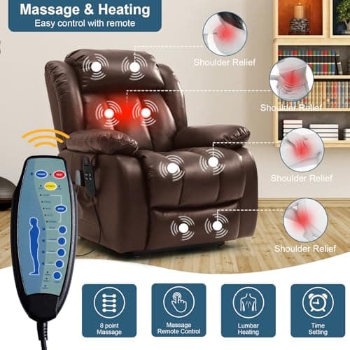 Dual Motor Lift Chairs for Elderly with Massage and Heat, Genuine Leather, USB Ports and Remote Controls