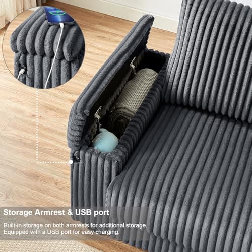 KIVENJAJA 71" Cloud Fluffy Loveseat with Storage and USB, Dark Grey