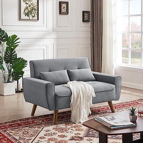 Mid Century Green 2 Seater Loveseat with Wooden Legs
