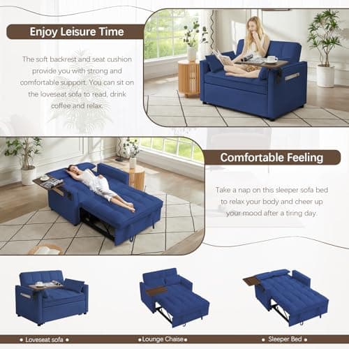 3 in 1 Sleeper Sofa Bed with Reclining Backrest & Table