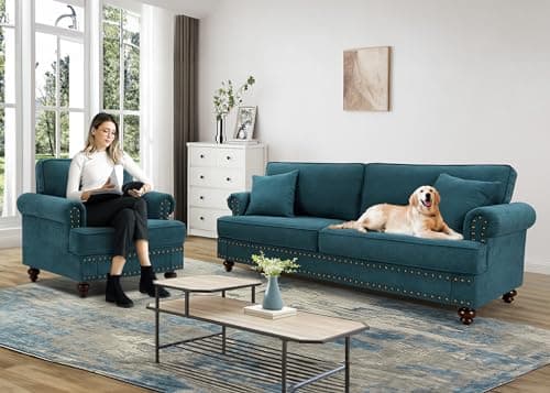 Modern Upholstered 2-Piece Living Room Furniture Set in Green