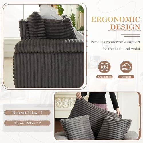Oversized Chaise Lounge Chair with Ottoman, Corduroy Upholstered Sofa for Living Room, Bedroom, Office