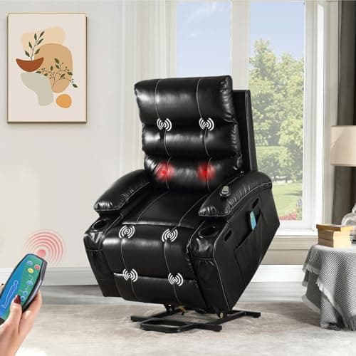 Electric Power Lift Recliner Chair for Elderly with Massage & Heat, PU Leather, Grey