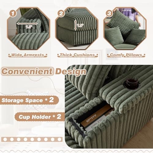 Oversized Chaise Lounge Chair with Ottoman and Storage Space for Living Room, Office (3 Seater, Green)