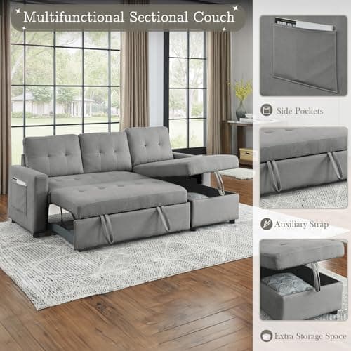 Modern Modular Sectional Sofa with Reversible Chaise, Convertible 3-Seat Couch, Comfy Upholstery in Grey