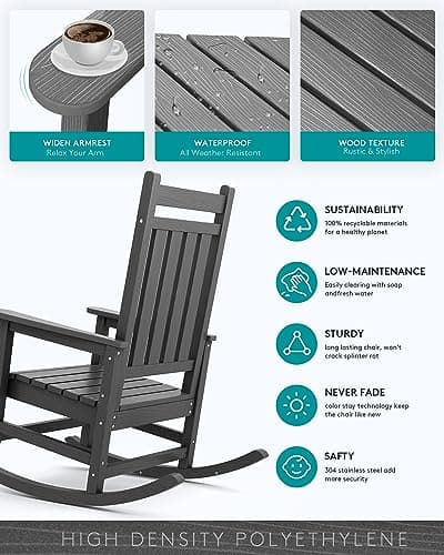 Oversized Outdoor Rocking Chair for Adults, All Weather Resistant, Grey