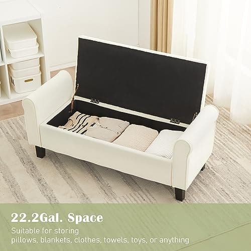 51'' Tufted Upholstered Storage Bench for Bedroom Living Room, Off White Velvet