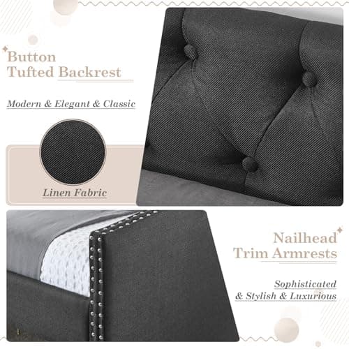 JEEOHEY Daybed with Storage, Linen Twin Sofa Bed with Nailhead Trim & 2 Drawers (Black)