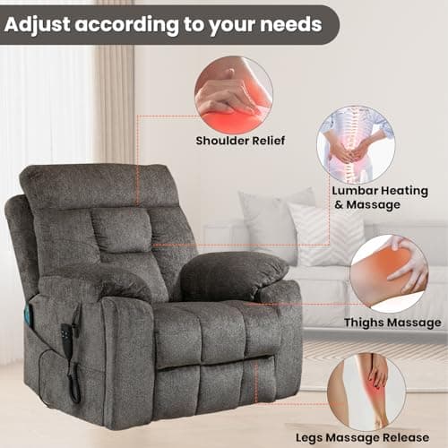 Power Lift Recliner Chair with Massage and Heat for Elderly, Oversized Boy Lazy Electric Recliner - Dark Grey
