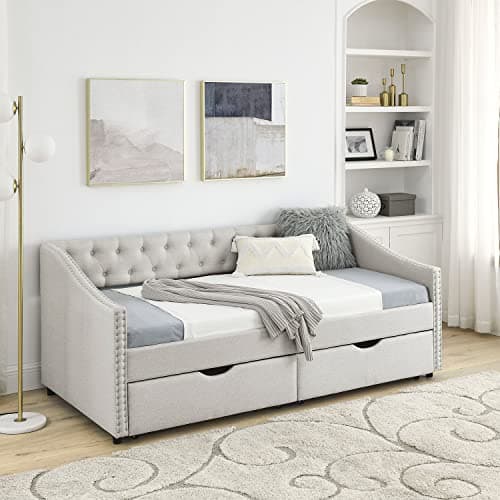 Modern Fabric Twin Upholstered Daybed with Drawers