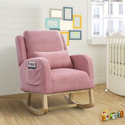 Comfortable Teddy Upholstered Rocking Chair for Nursery