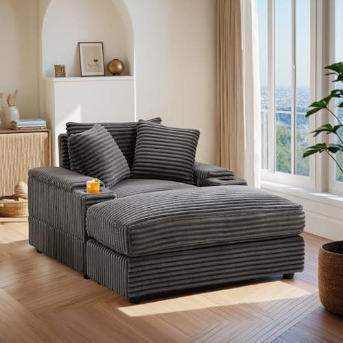 Oversized Chaise Lounge Chair with Ottoman and Storage for Living Room or Office (Grey)