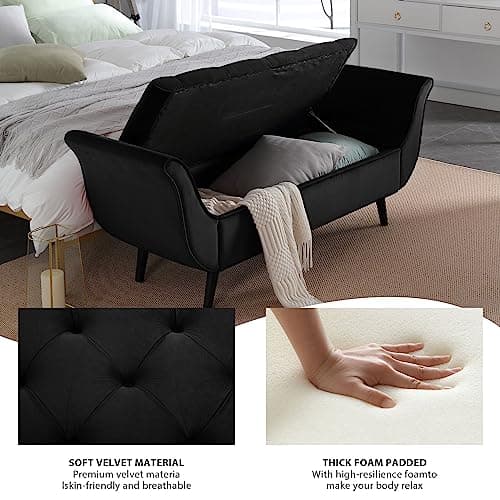 Velvet Storage Bench with Arms and Pillows