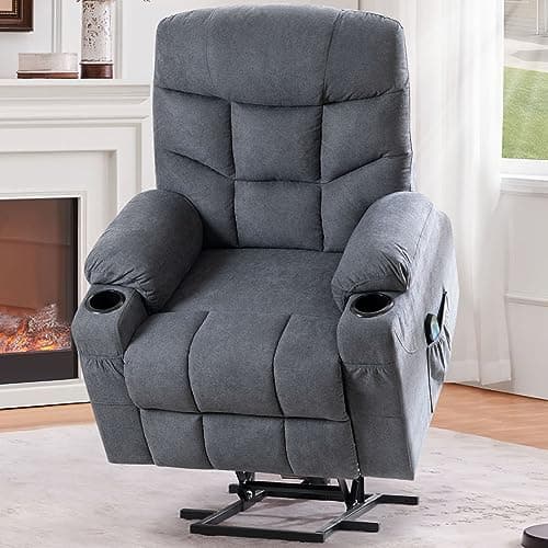 Power Lift Recliner with Massage for Elderly, Blue Grey