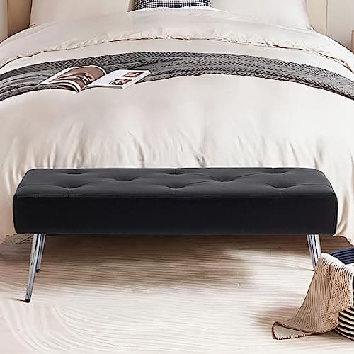 44 inch black bedroom ottoman bench with gold legs