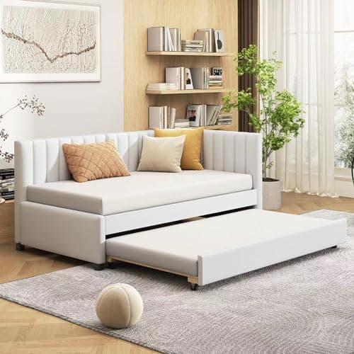 Velvet Daybed with Storage Drawers and Striped Headboard Design