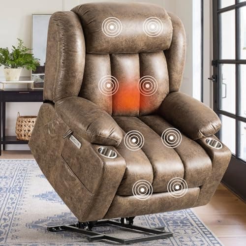 Dual Motor Power Lift Recliner Chair for Elderly with Heat and Massage, Large Infinite Position Electric Chairs for Seniors, Light Brown