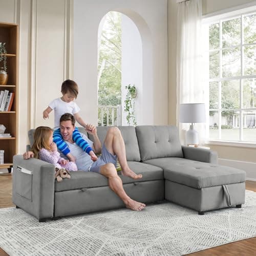 L-Shaped Convertible Sleeper Sofa Couch with Storage for Small Space Apartment